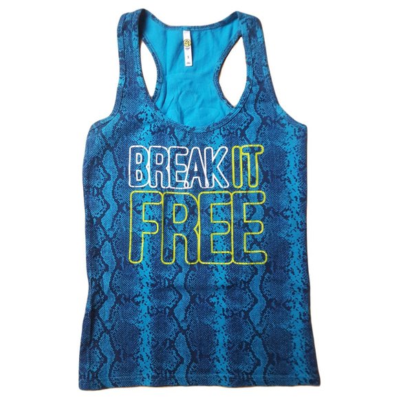 Zumba Wear Break it Free Racer Top Size Spicy / Small Blue - Picture 3 of 5